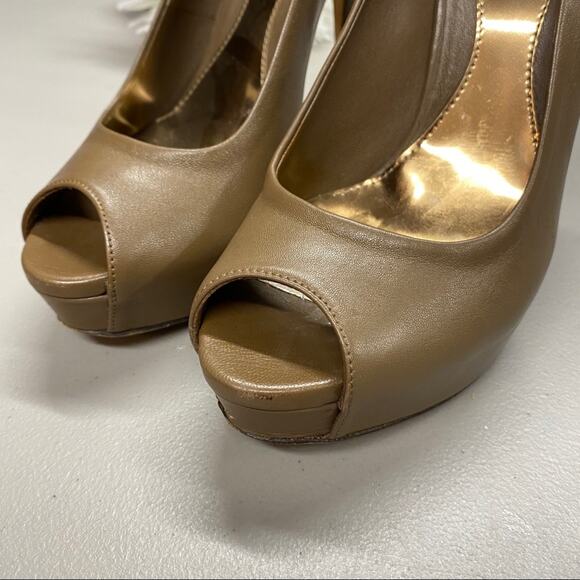 Gucci Designer Shoe High Heels Open Toe Platform Pump Nappa Leather Marron Taupe - Picture 6 of 10